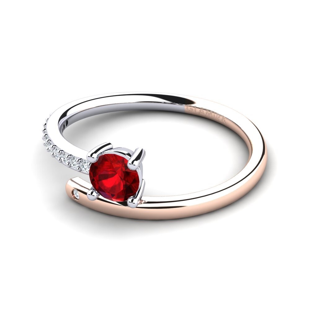 14k Oro Blanco & Rosa Rubí (Creado en laboratorio) Anillo Taldina