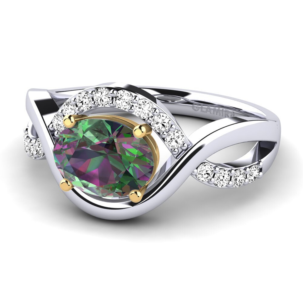 14k Oro Blanco & Amarillo Topacio Místico Anillo de compromiso Talia