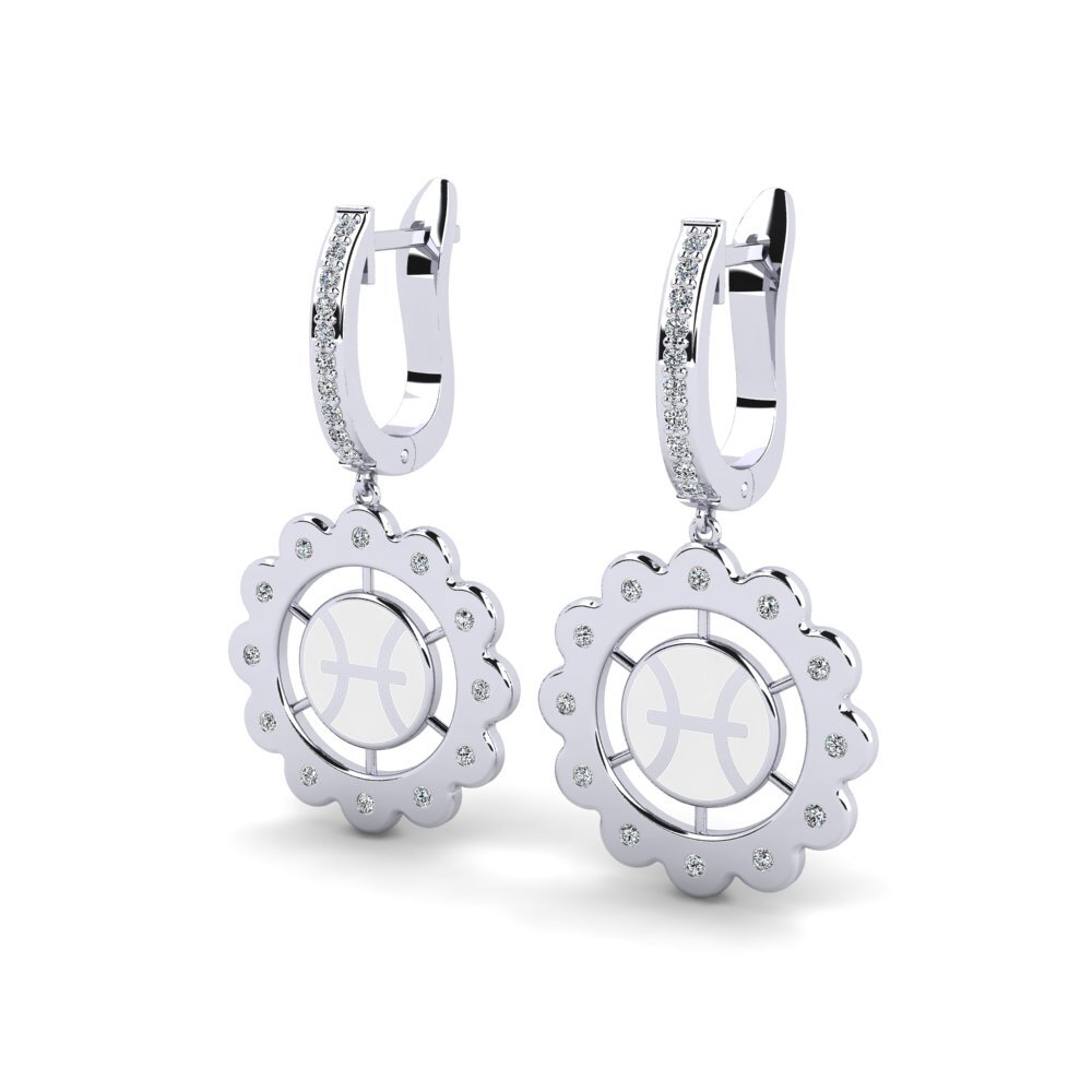 14k Oro Blanco Pendiente de mujer Tall - Pisces