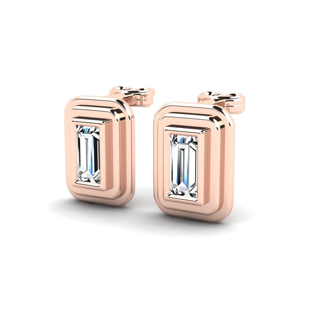 18k Oro Rosa Corte Baguette Pendiente de mujer Tama