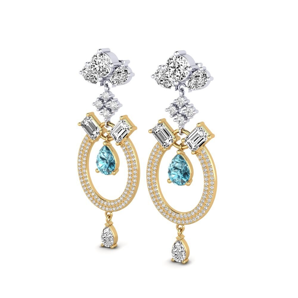 18ct Yellow & White Gold Blue Zircon Women's Earring Tandra