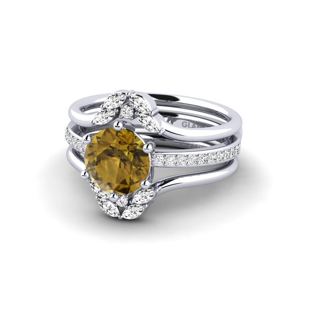 950 Platinum Brown Zircon Ring Tazil - SET