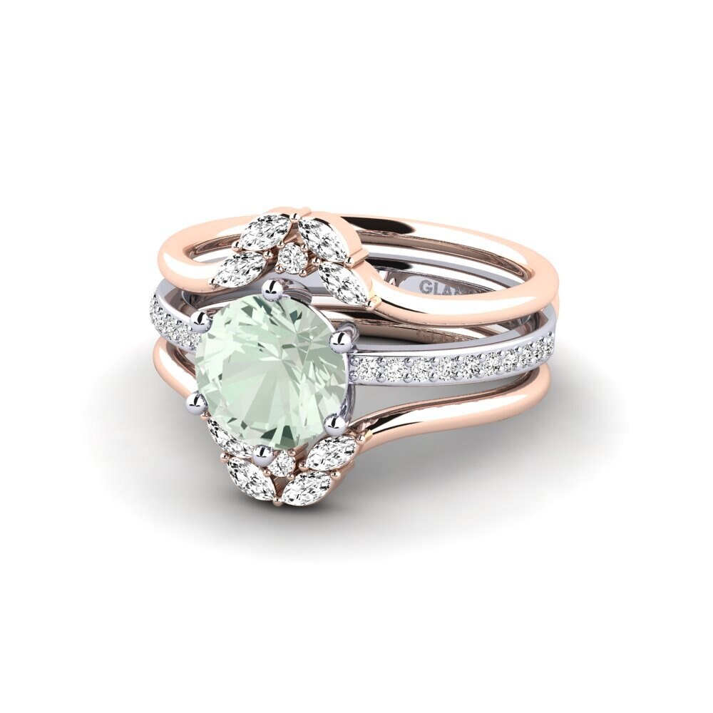 14ct Rose & White Gold Green Amethyst Ring Tazil - SET