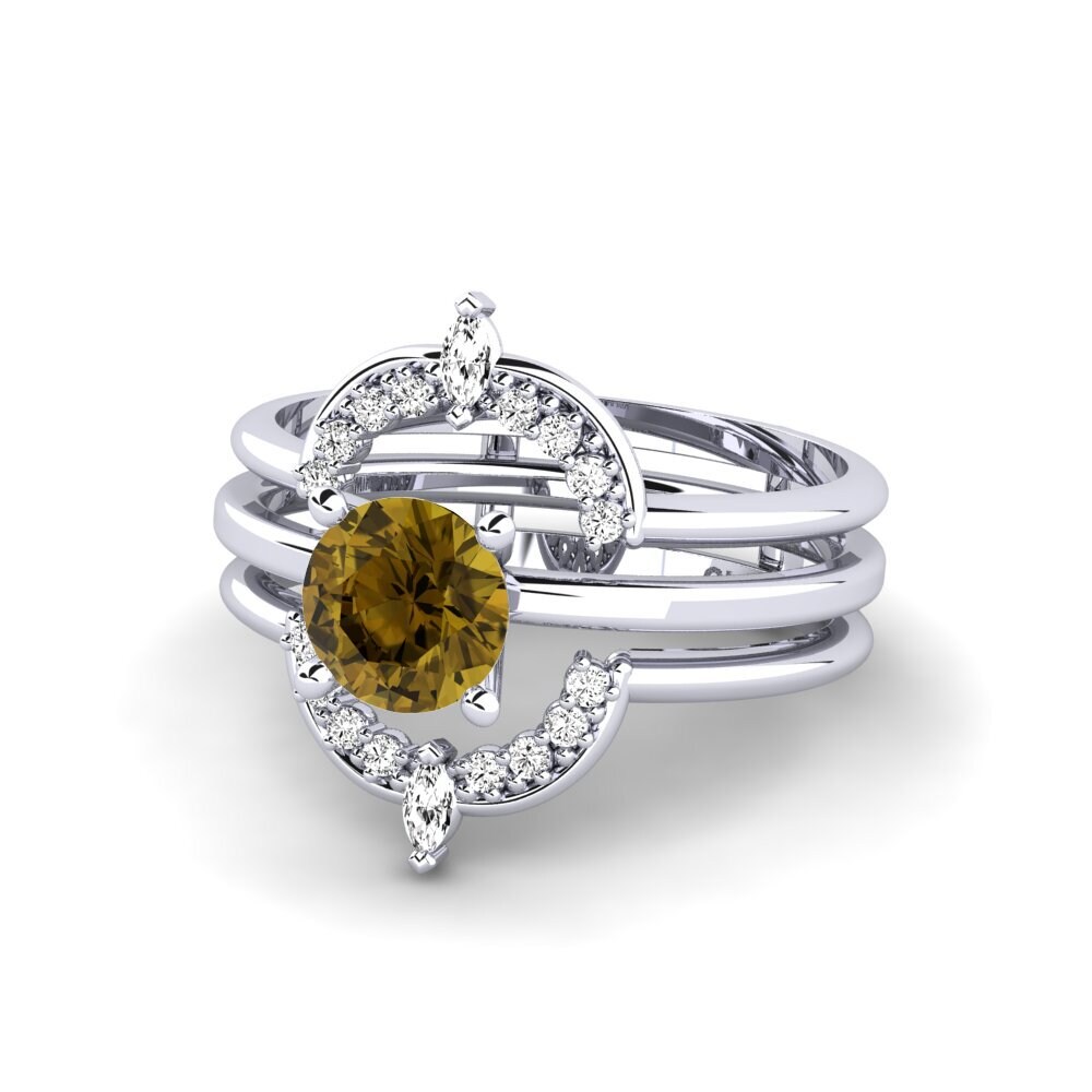950 Platinum Brown Zircon Ring Teakook - SET