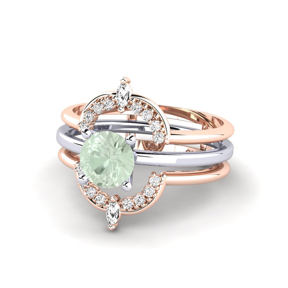 14ct Rose & White Gold Green Amethyst Ring Teakook - SET
