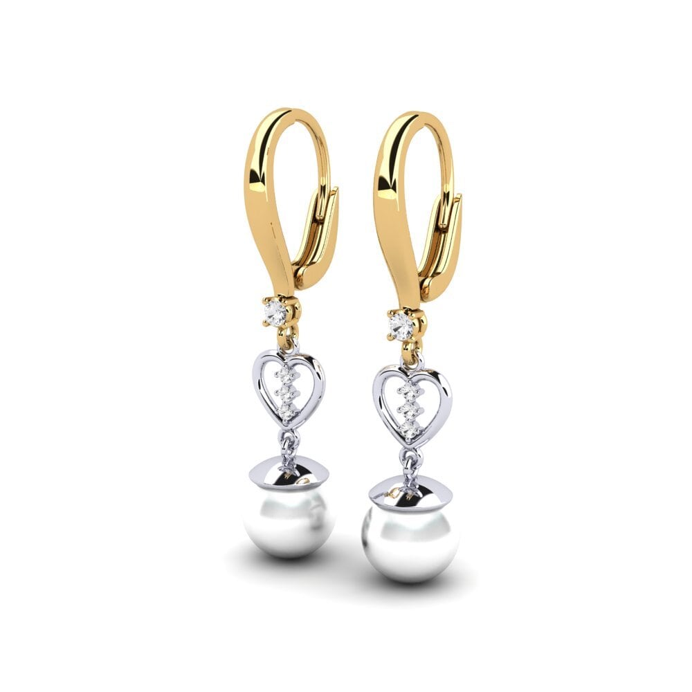 14k Oro Amarillo & Blanco Zafiro blanco Pendiente de mujer Tequars