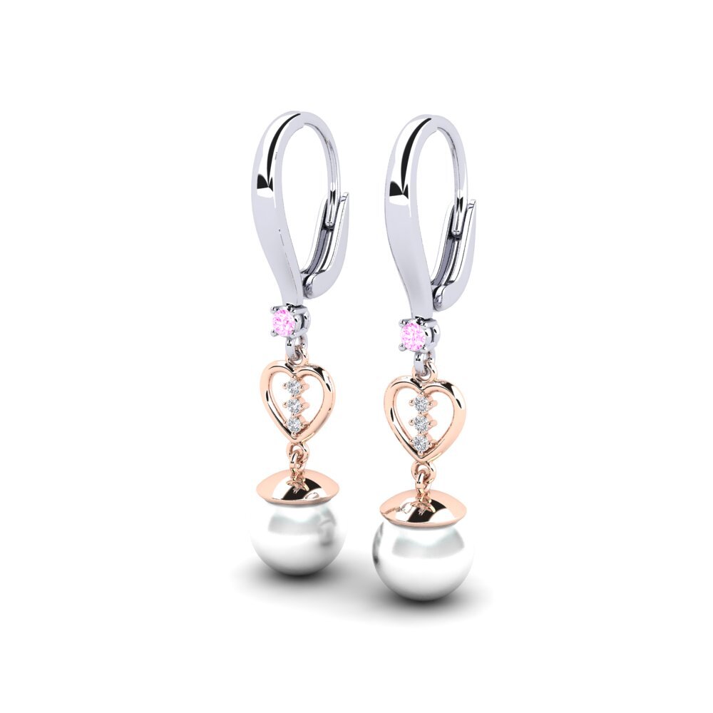 14k Oro Blanco & Rosa Zafiro Rosado Pendiente de mujer Tequars