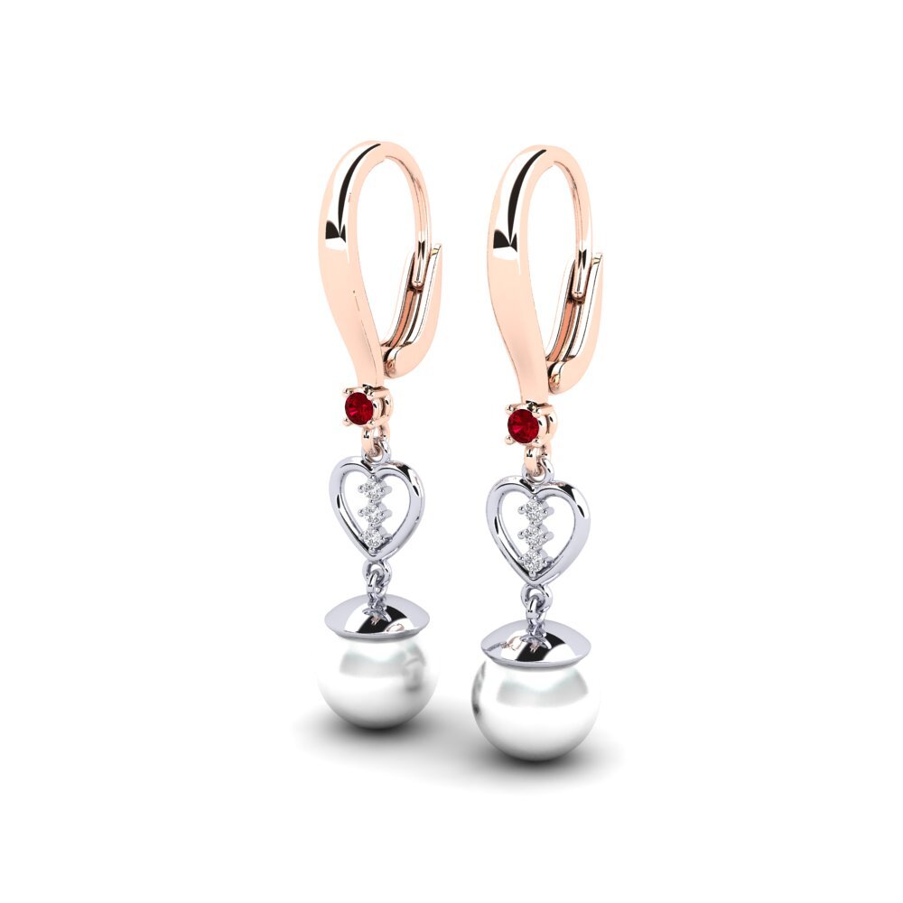 9k Oro Rosa & Blanco Circonita Roja Pendiente de mujer Tequars