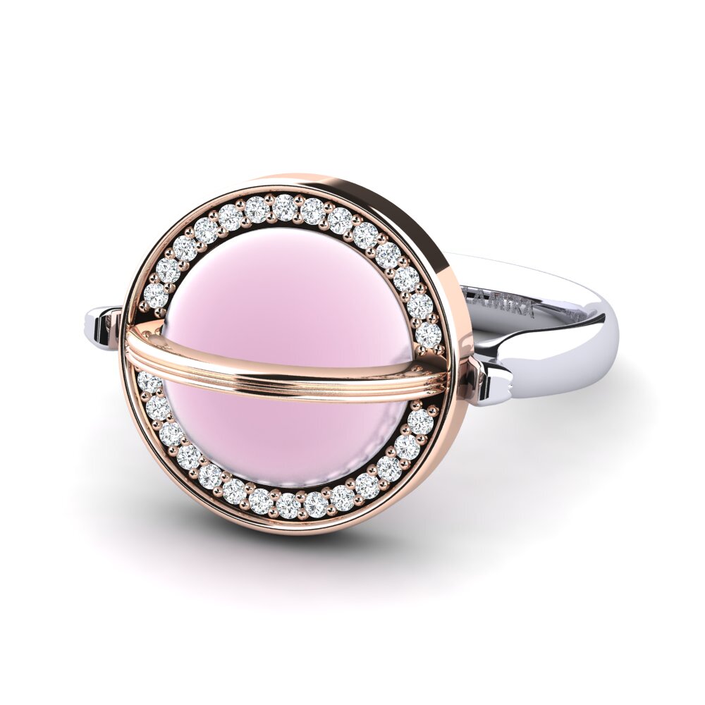 14ct White & Rose Gold Cabochon Rose Quartz Ring Terelle
