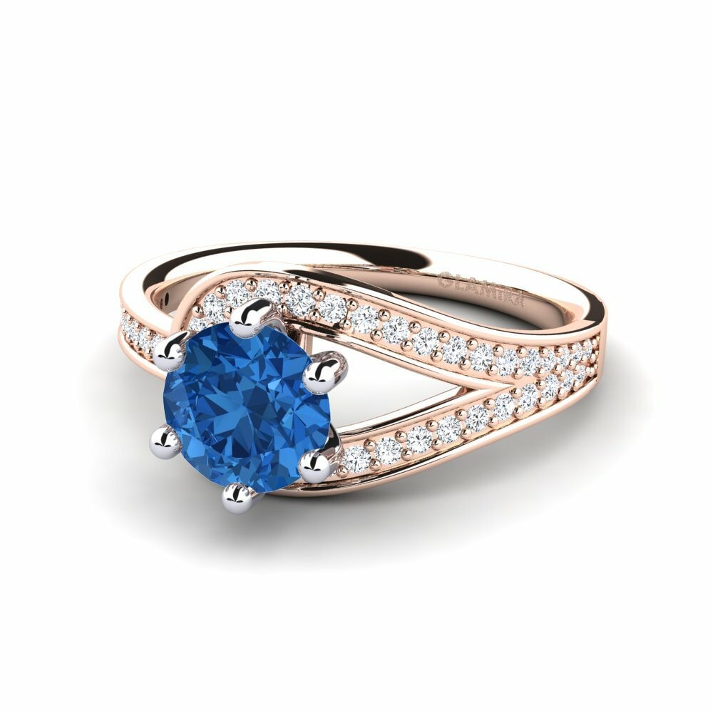 Bagues Or Rose& Blanc 18k Zircone Bleu Foncé Exclusif