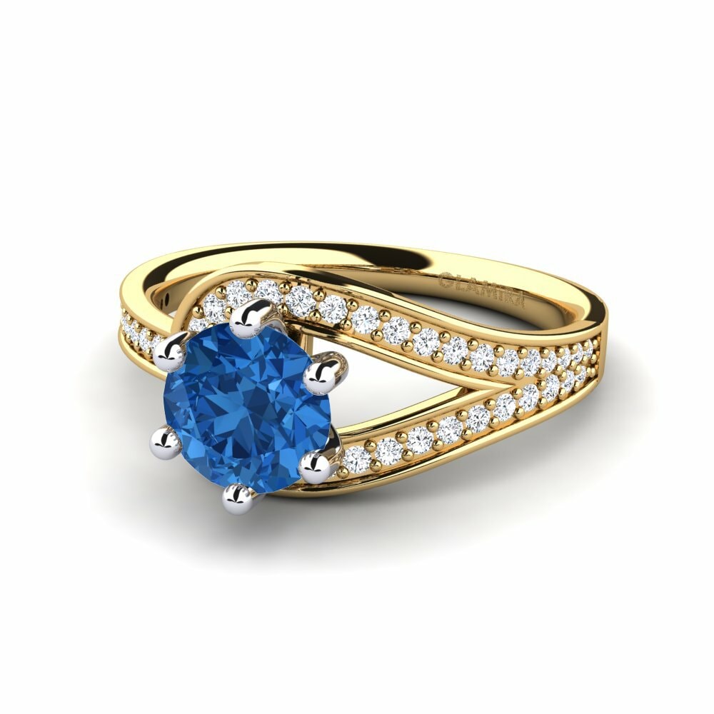 Bagues Or Jaune & Blanc 18k Zircone Bleu Foncé Exclusif