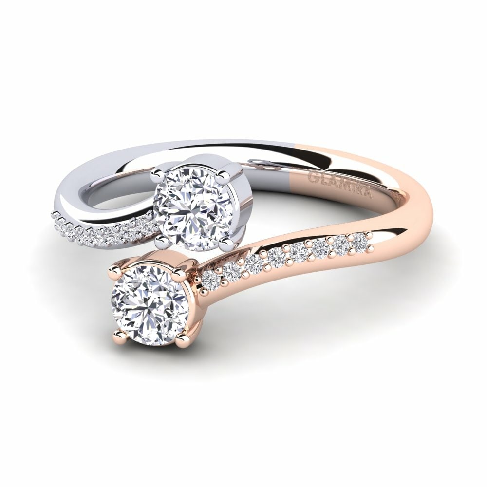 Two-Stone 18k White & Rose Gold Engagement Rings