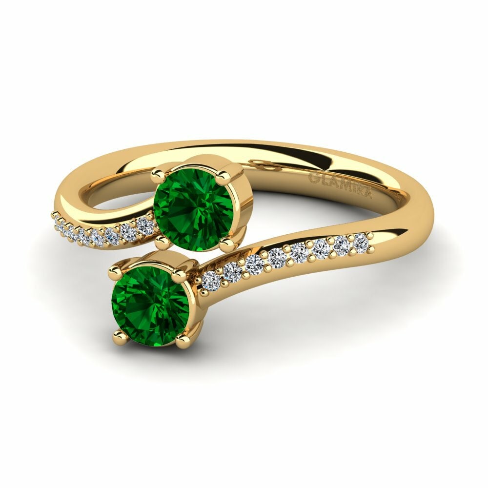Bagues Or Jaune 18k Zircone Vert 2 pierres