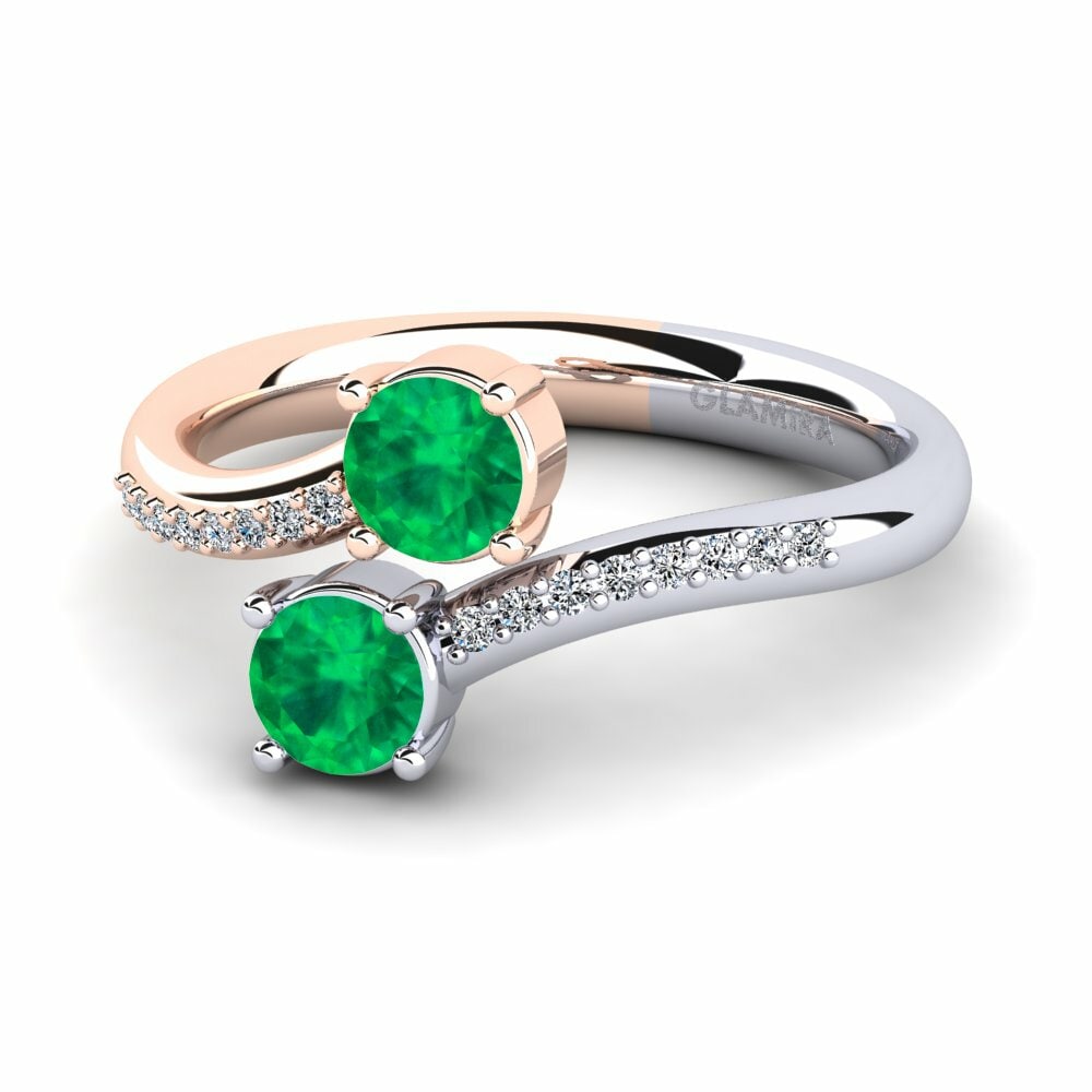 Bagues Or Rose& Blanc 14k Émeraude 2 pierres