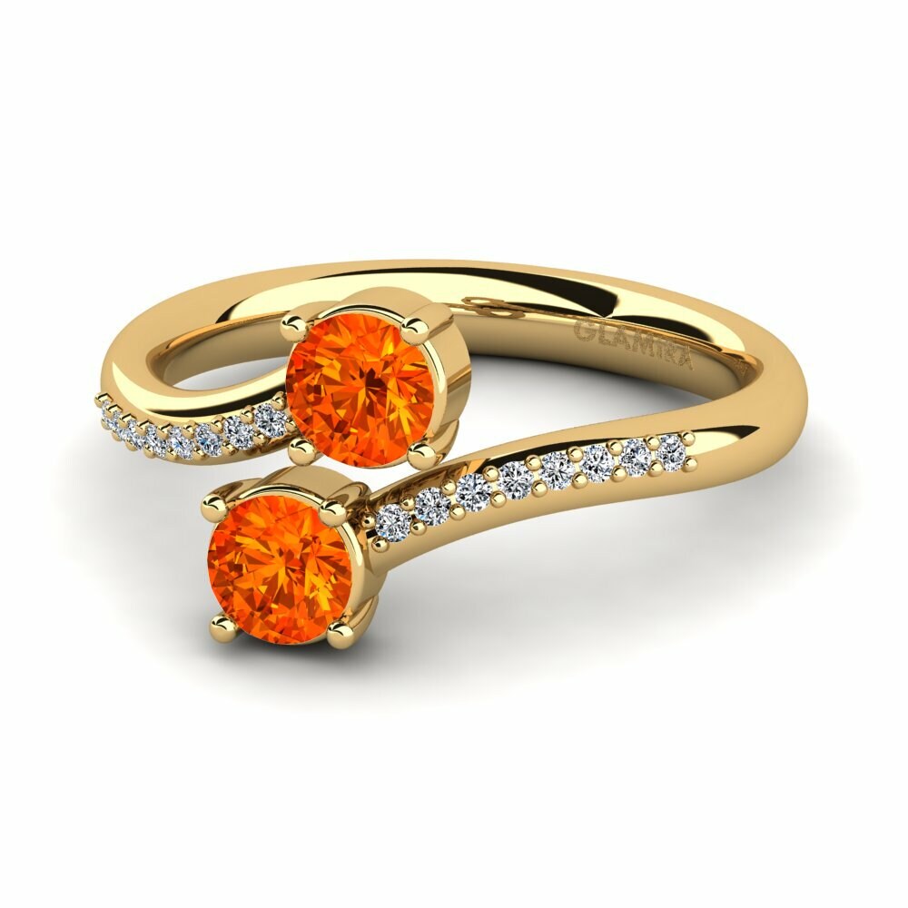 Bagues Or Jaune 18k Saphir orange 2 pierres