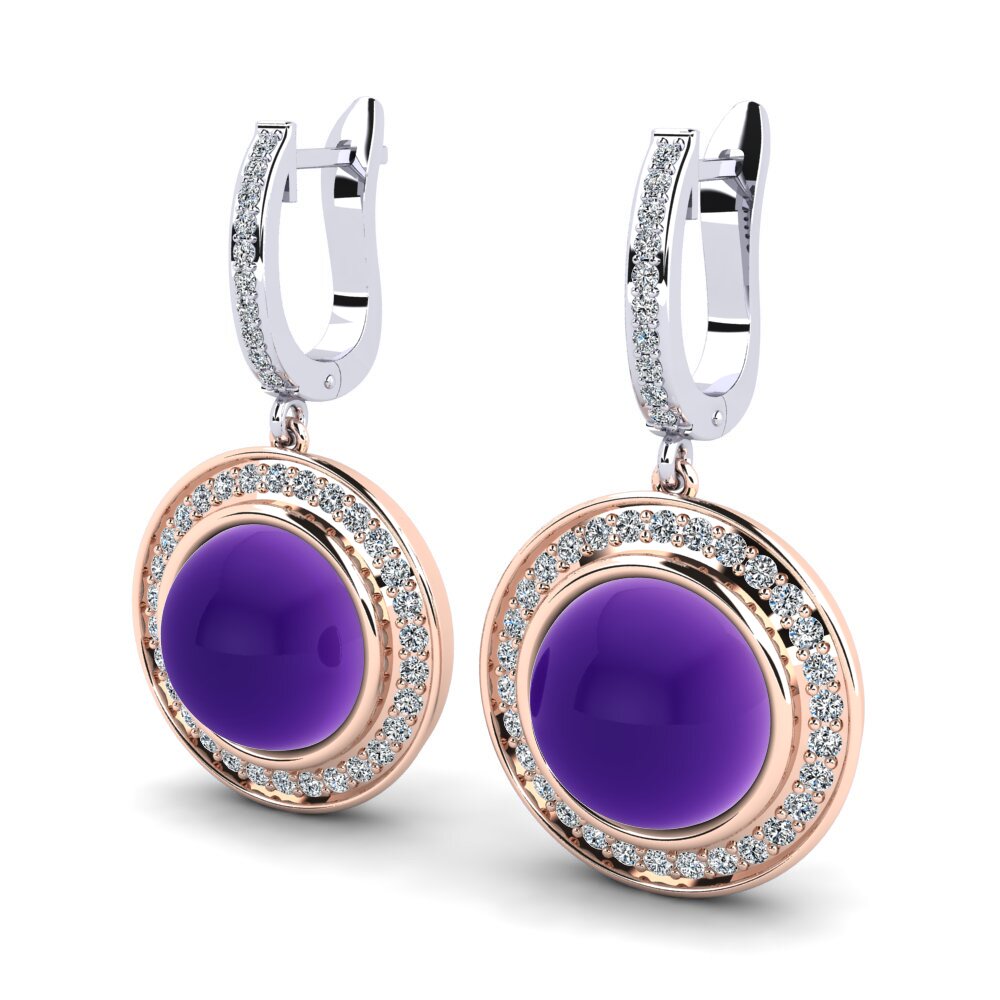 14ct Rose / White Gold Cabochon Round Women's Earring Terrale