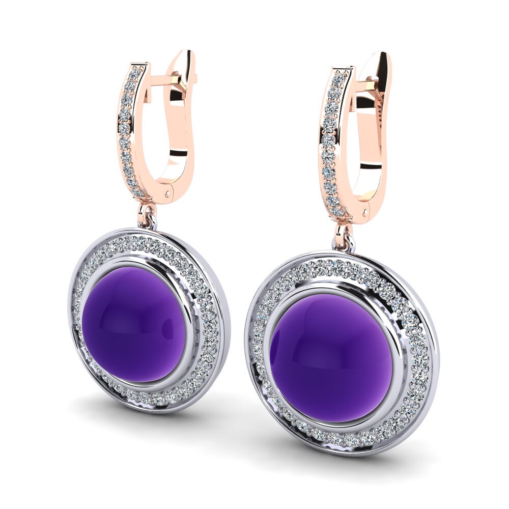 14ct White / Rose Gold Cabochon Round Women's Earring Terrale