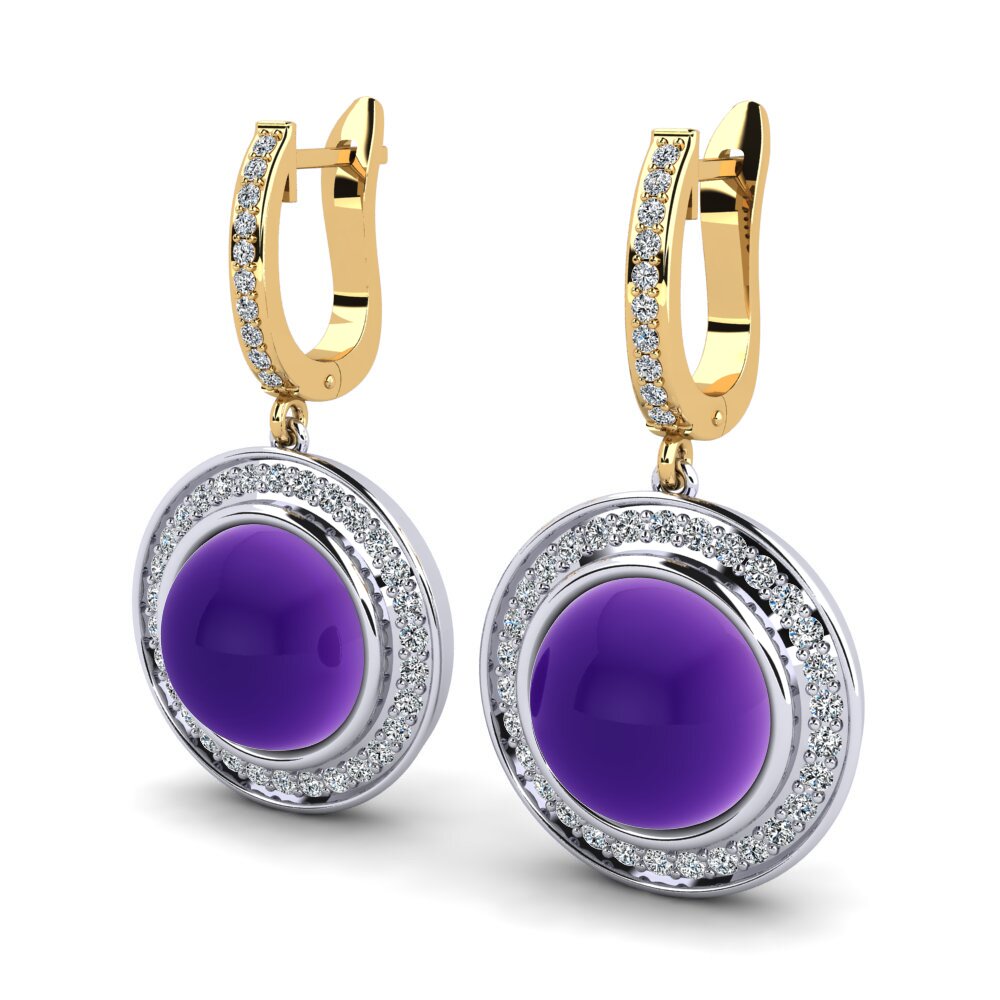 14ct White / Yellow Gold Cabochon Round Women's Earring Terrale