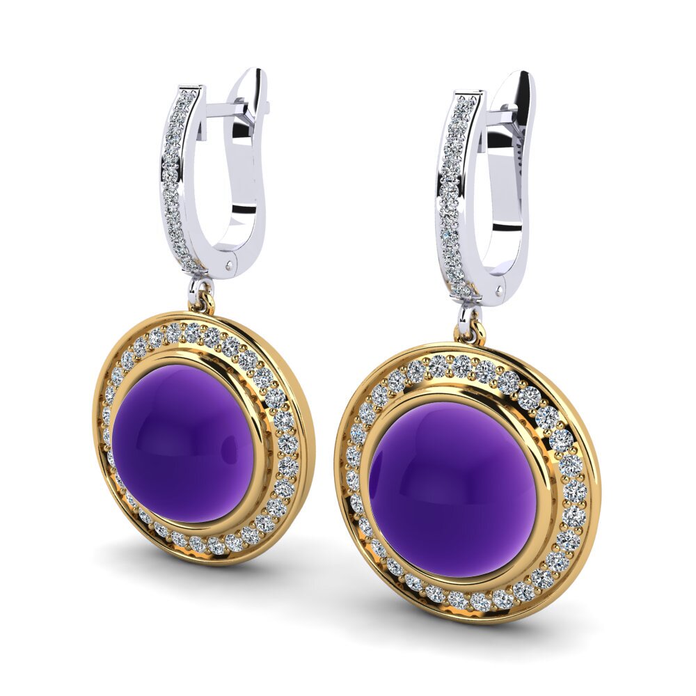 14ct Yellow / White Gold Cabochon Round Women's Earring Terrale