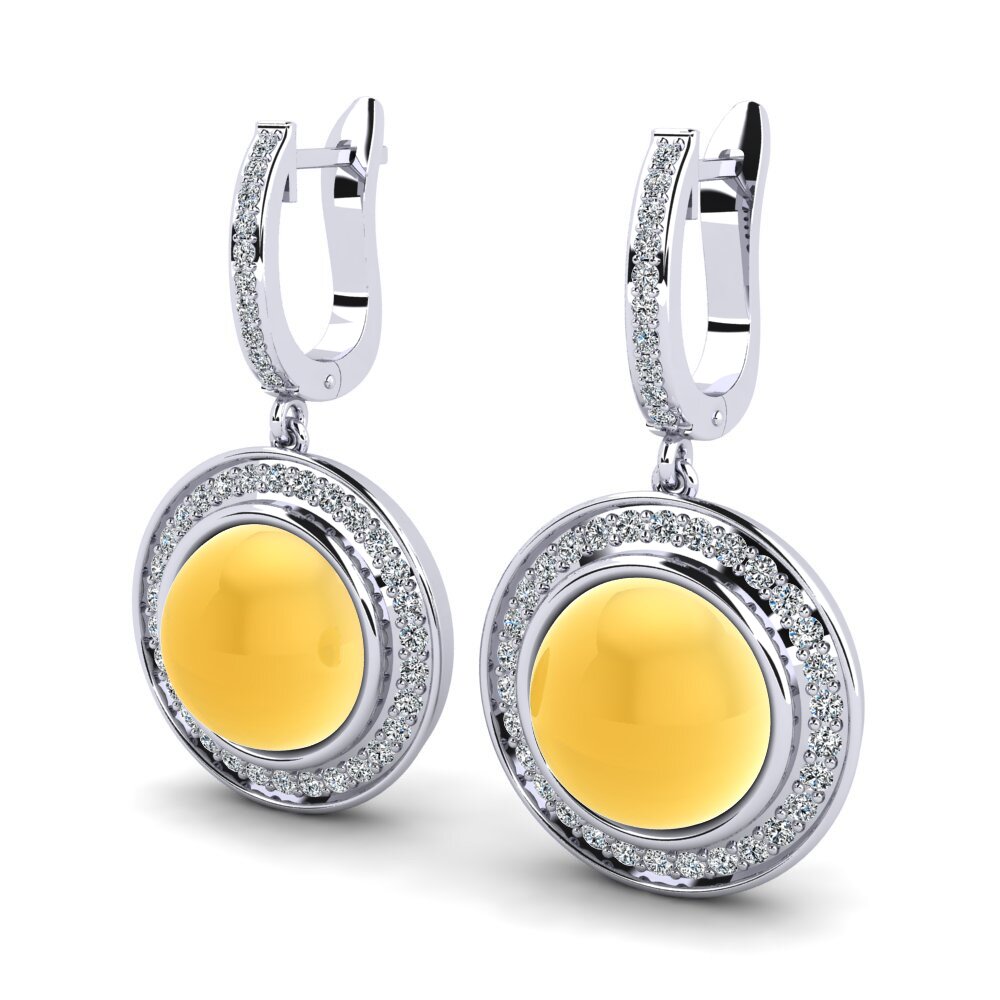 18k Oro Blanco Citrino Cabujón Pendiente de mujer Terrale
