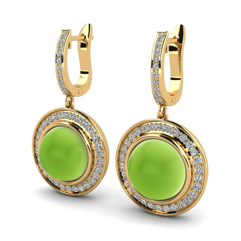 14k Oro Amarillo Peridoto Cabujón Pendiente de mujer Terrale