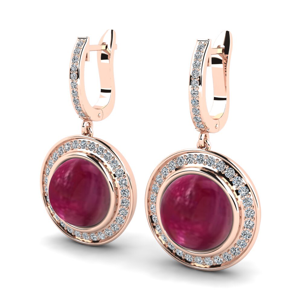 18k Oro Rosa Rubí Cabujón Pendiente de mujer Terrale