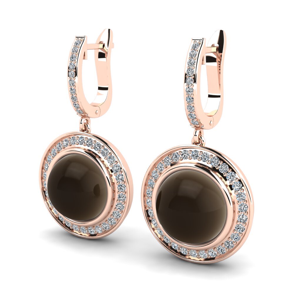 14ct Rose Gold Cabochon Smoky Topaz Women's Earring Terrale