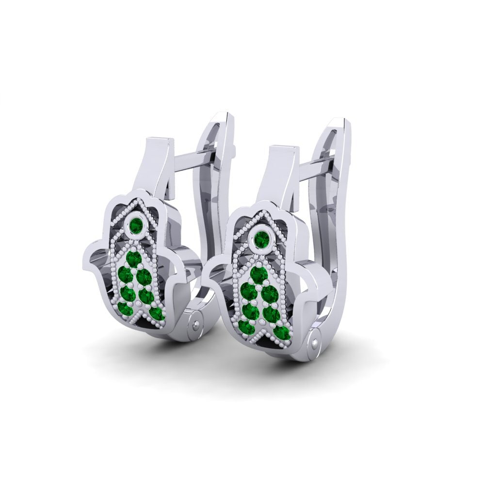 14k White Gold Green Zirconia Women's Earring Teutum
