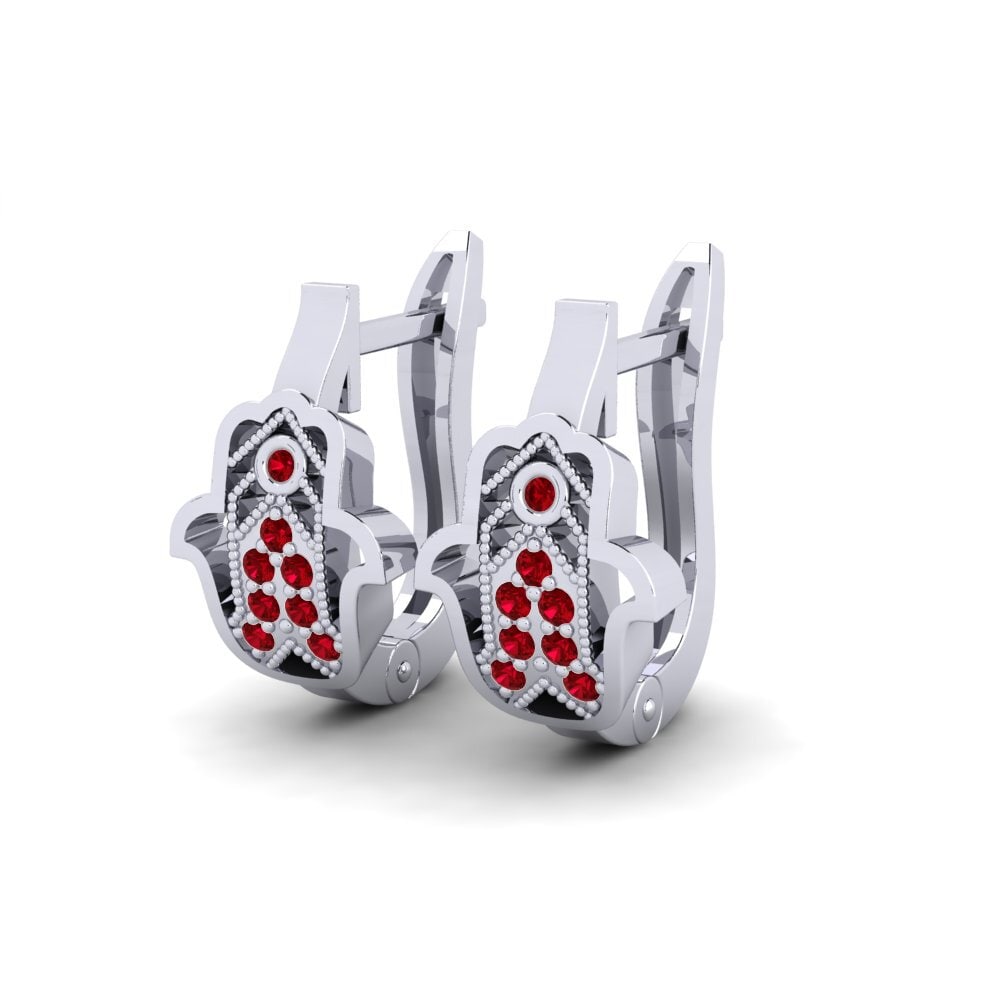 14k White Gold Red Zirconia Women's Earring Teutum