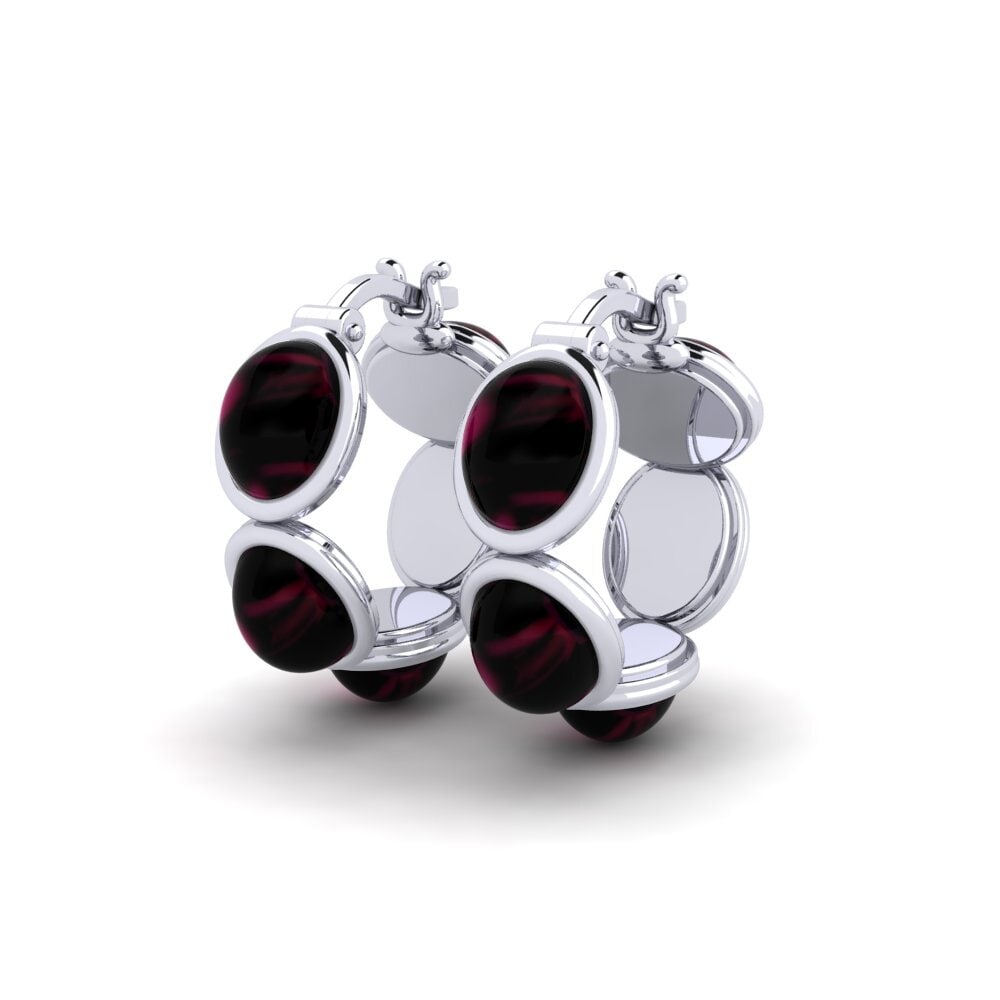 Oro Bianco 375 Granato Rodolite Cabochon Orecchino da donna Thomasine