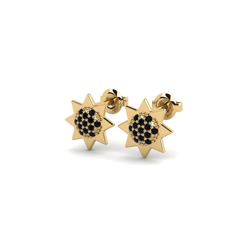 14ct Yellow Gold Round Black Diamond Women's Earring Thouet