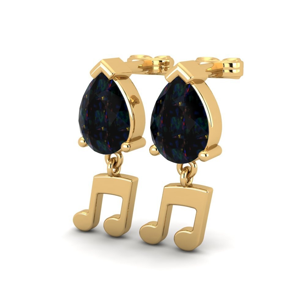 14ct Yellow Gold Black Opal Women's Earring Tibia