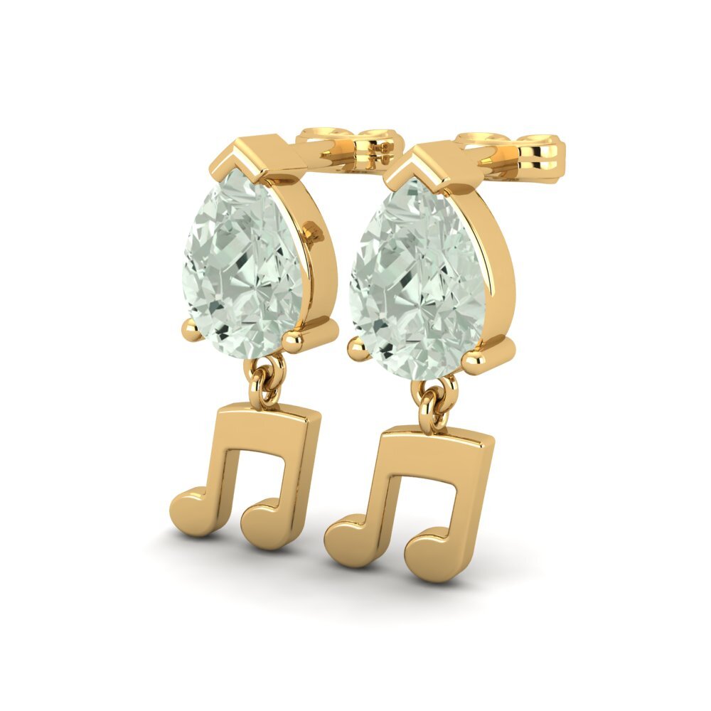 14ct Yellow Gold Green Amethyst Women's Earring Tibia