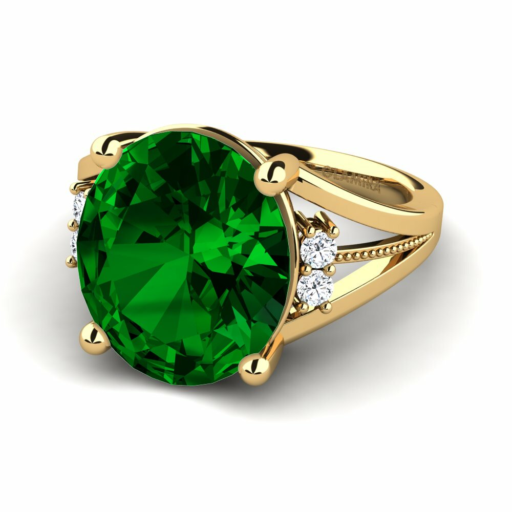 Bagues Or Jaune 18k Zircone Vert Pierre imposante
