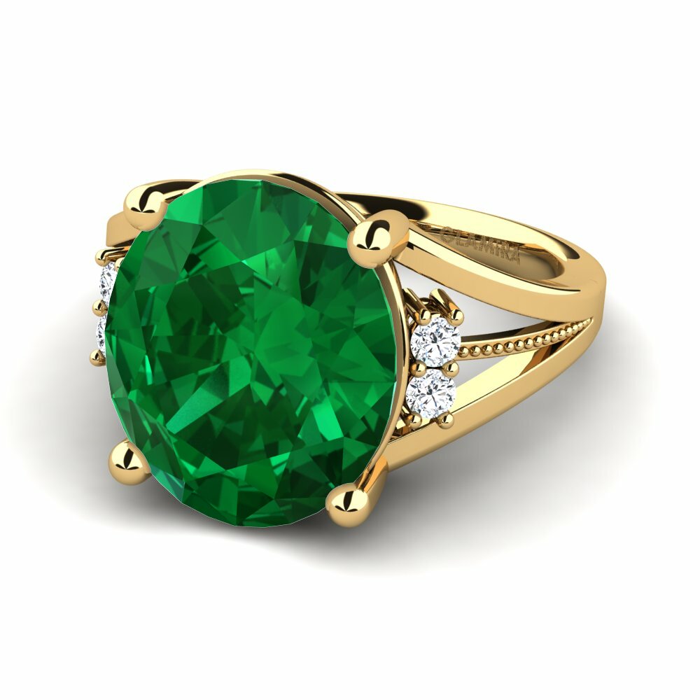 Bagues Or Jaune 18k Émeraude (créée en laboratoire) Pierre imposante