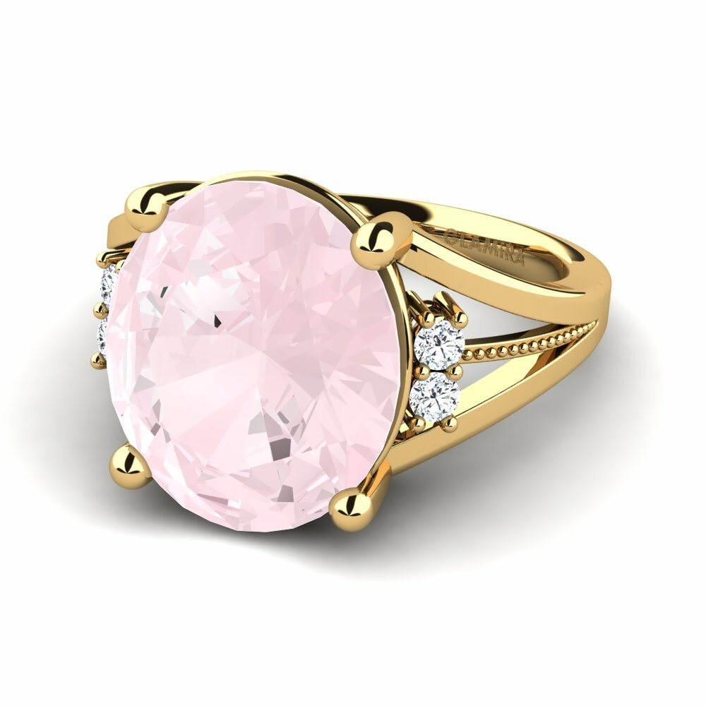 Bagues Or Jaune 18k Quartz Rose Pierre imposante