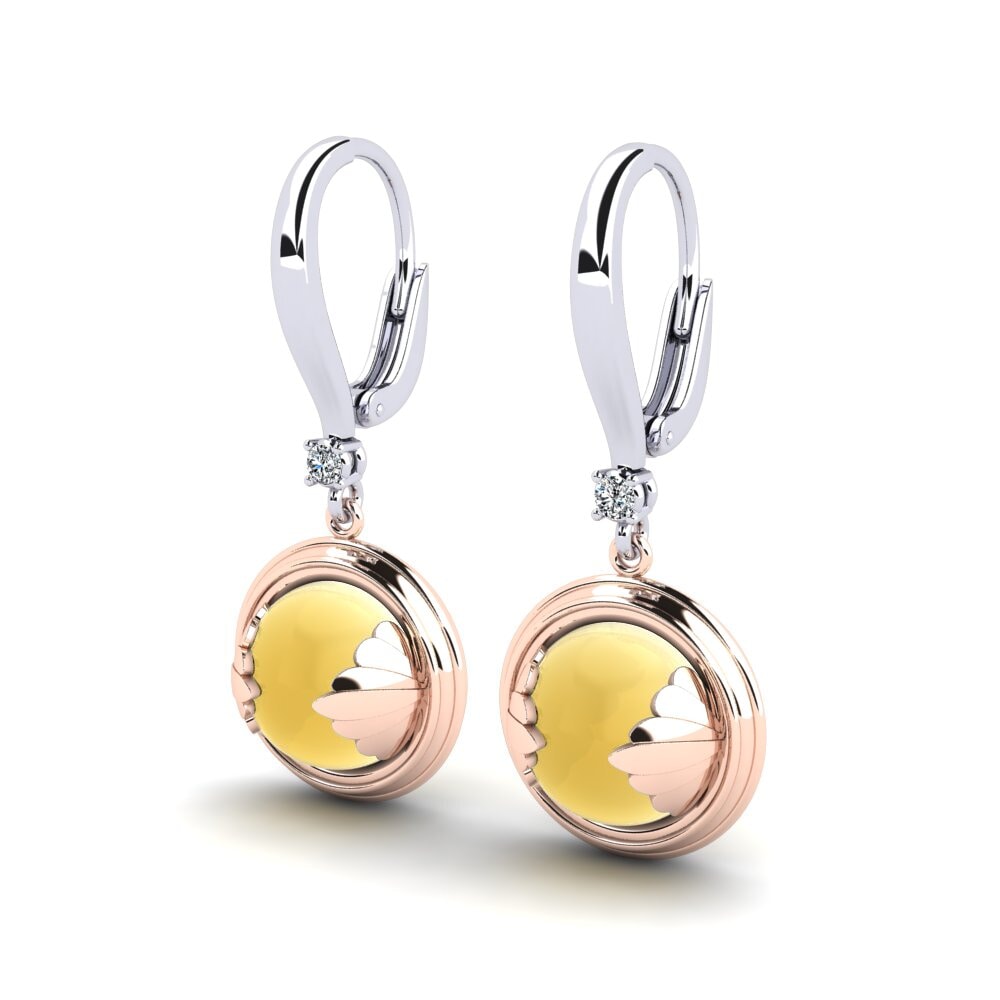 9k Oro Blanco & Rosa Citrino Cabujón Pendiente de mujer Tierone
