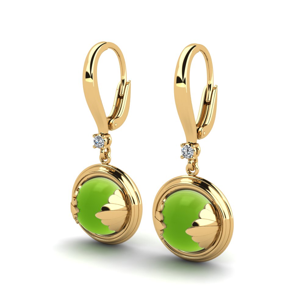 14k Oro Amarillo Peridoto Cabujón Pendiente de mujer Tierone