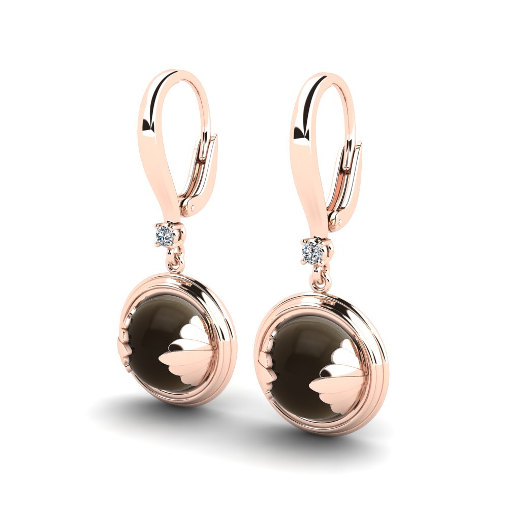 14ct Rose Gold Cabochon Smoky Topaz Women's Earring Tierone