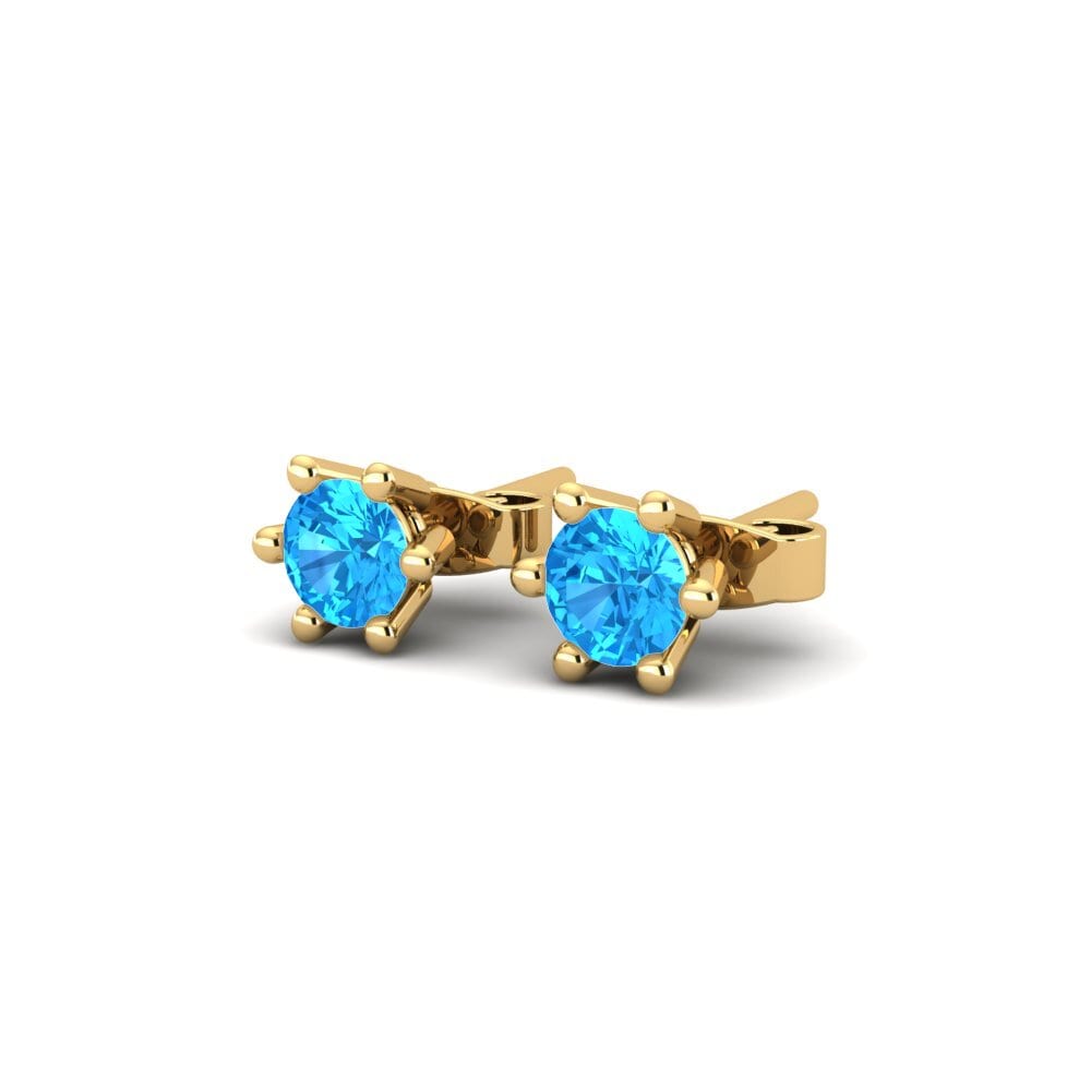 Or Jaune 14k Topaze Bleue Boucle d'oreille enfant Outleness