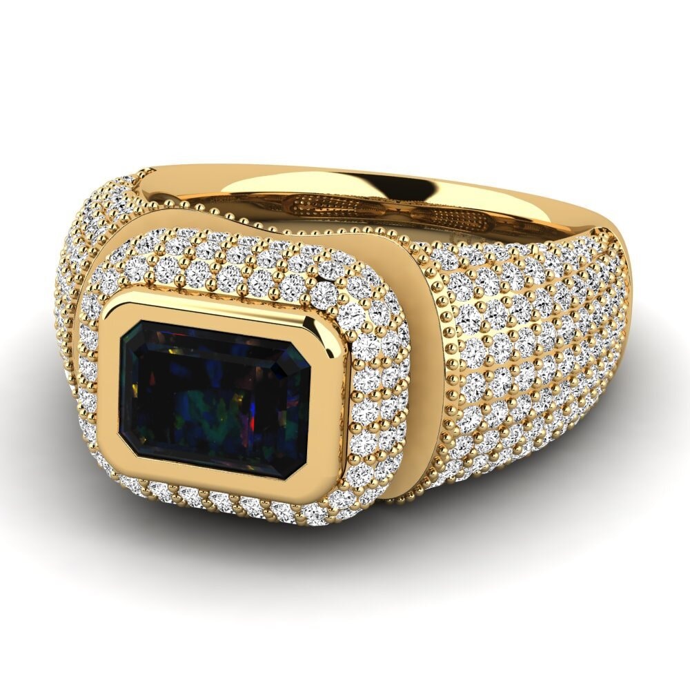 18k Oro Amarillo Opalo Negro Anillo de compromiso Timerica