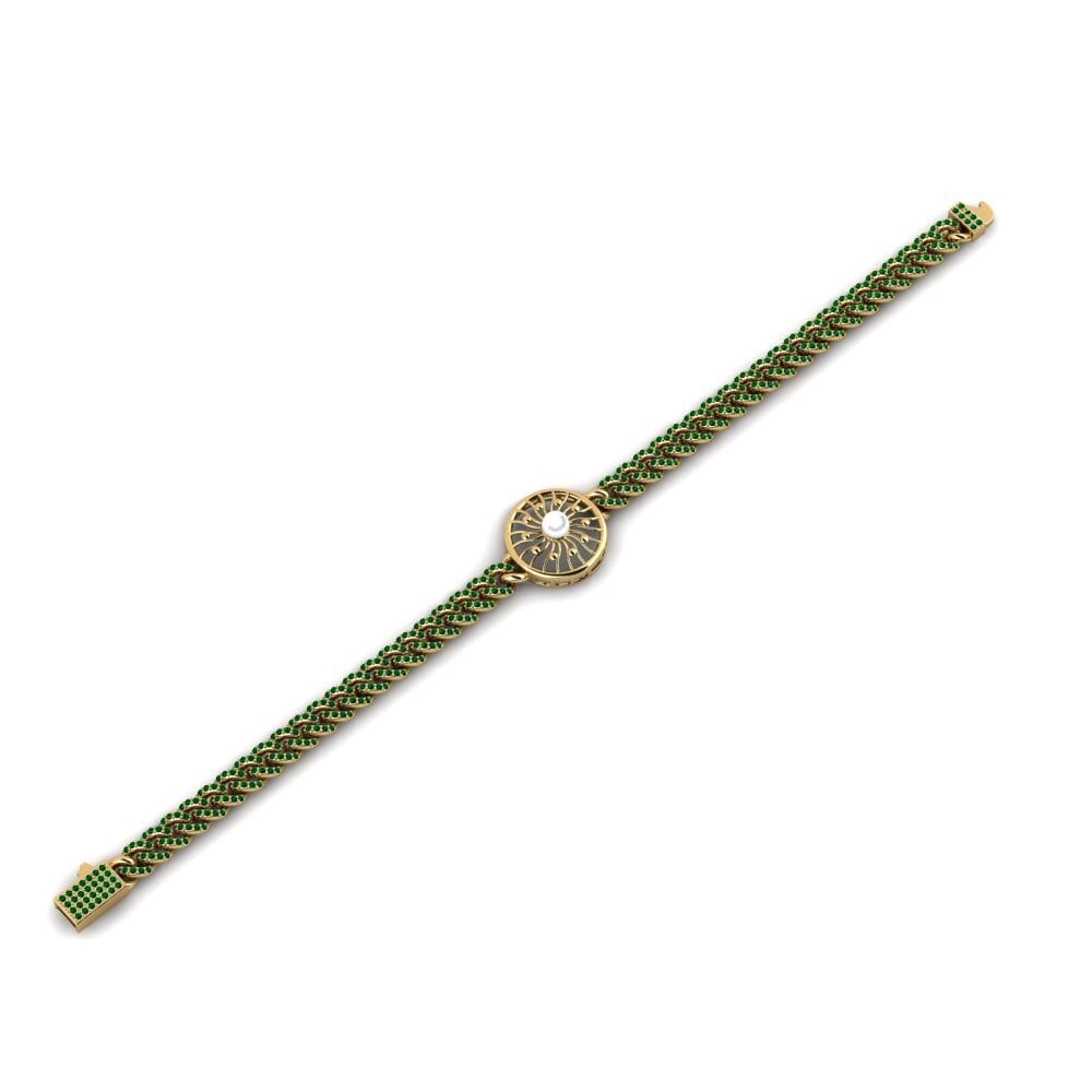 18k Oro Amarillo Circonita Verde Pulsera de Mujer Tinoyuj