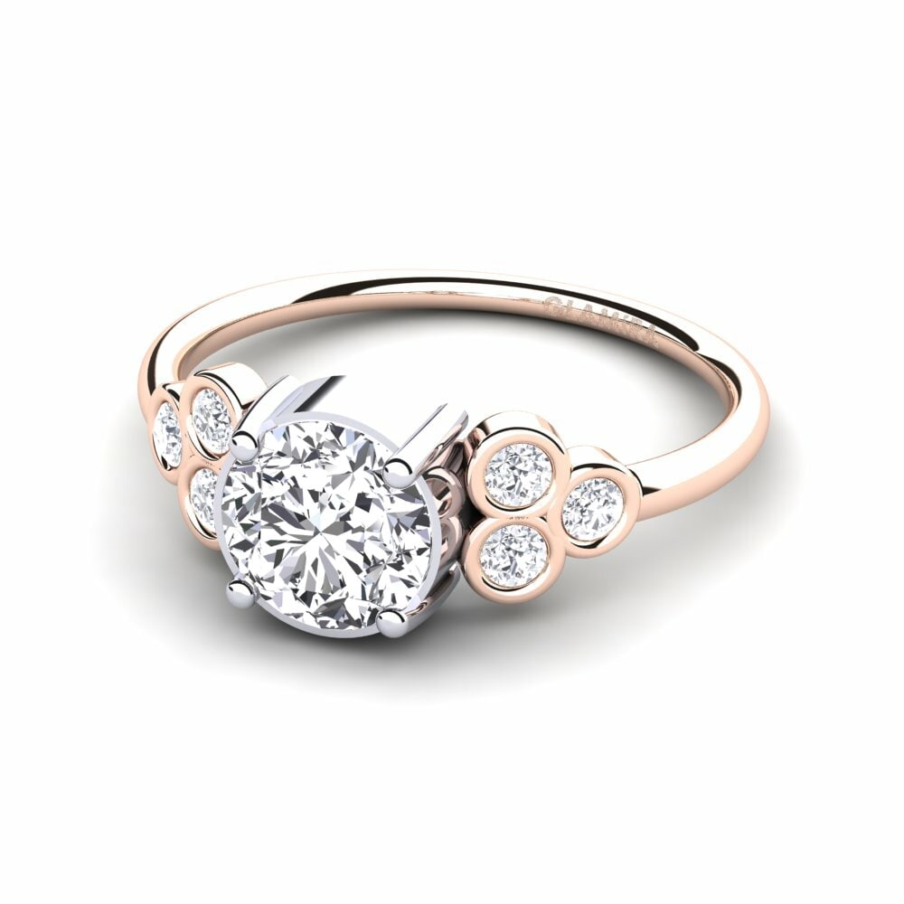 Bagues Or Rose& Blanc 14k Diamant De Synthèse Pierres latérales
