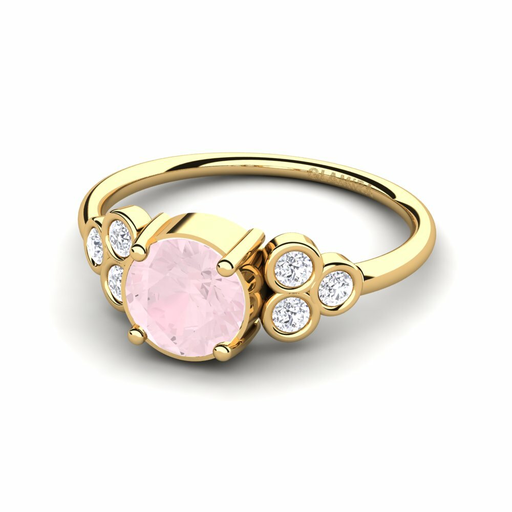 Bagues Or Jaune 18k Quartz Rose Pierres latérales