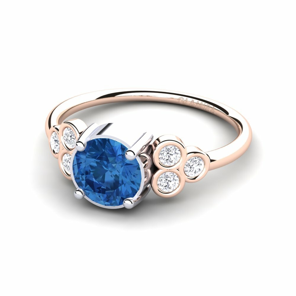 Bagues Or Rose& Blanc 18k Zircone Bleu Foncé Pierres latérales