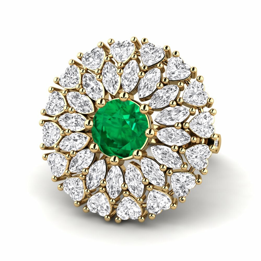 Bagues Or Jaune 18k Émeraude (créée en laboratoire) Premium