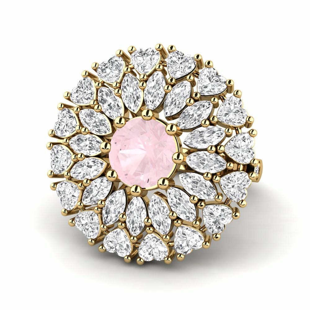 Bagues Or Jaune 18k Quartz Rose Premium