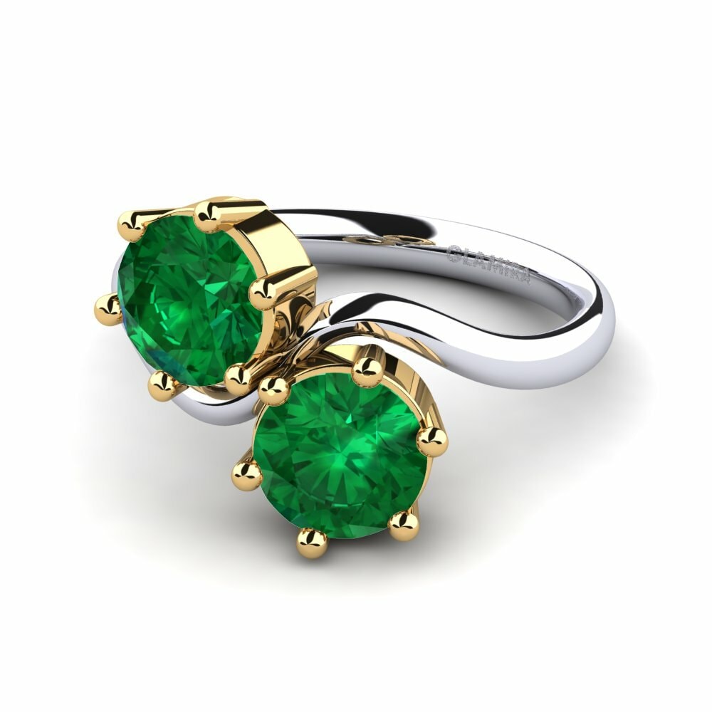 Bagues Or Blanc & Jaune 18k Émeraude (créée en laboratoire) 2 pierres