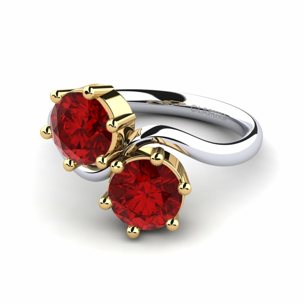 Two-Stone Ruby (Lab Created) 14k White & Yellow Gold Engagement Rings