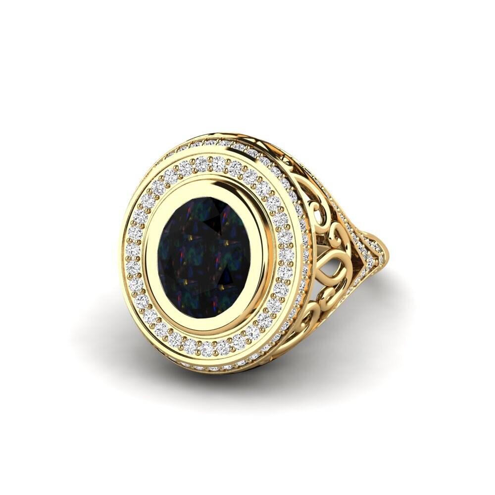 18k Oro Amarillo Opalo Negro Anillo de compromiso Tiyelle